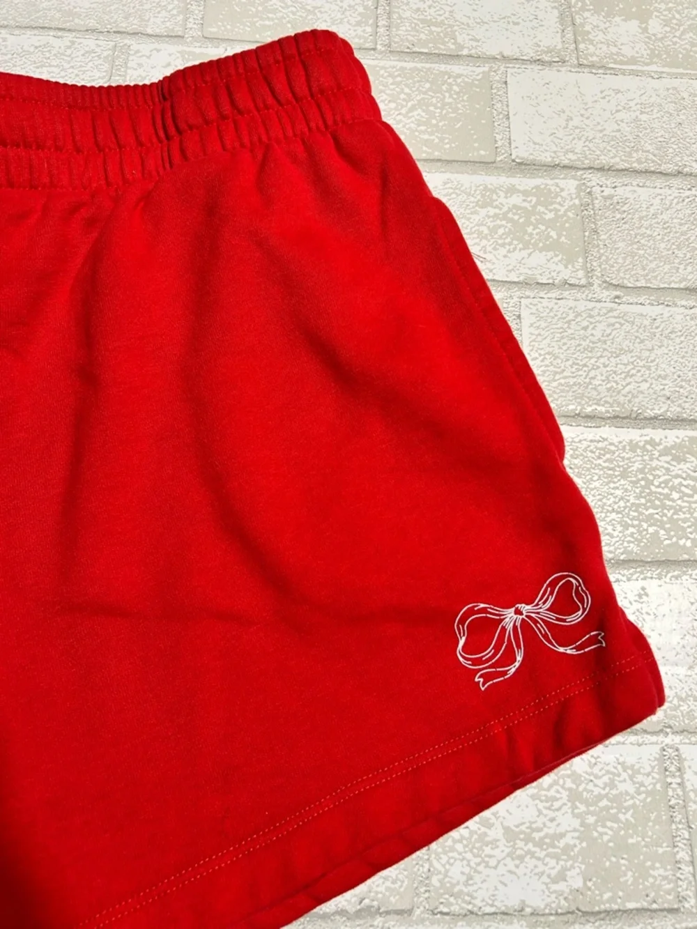 State of Mind Red Athletic Shorts with Bow Accent